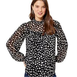 Loft black Spotted Ruffle Yoke Peasant Blouse